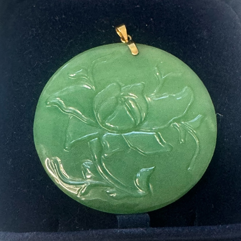 Green Jade Pendant with 14K Gold Accent
